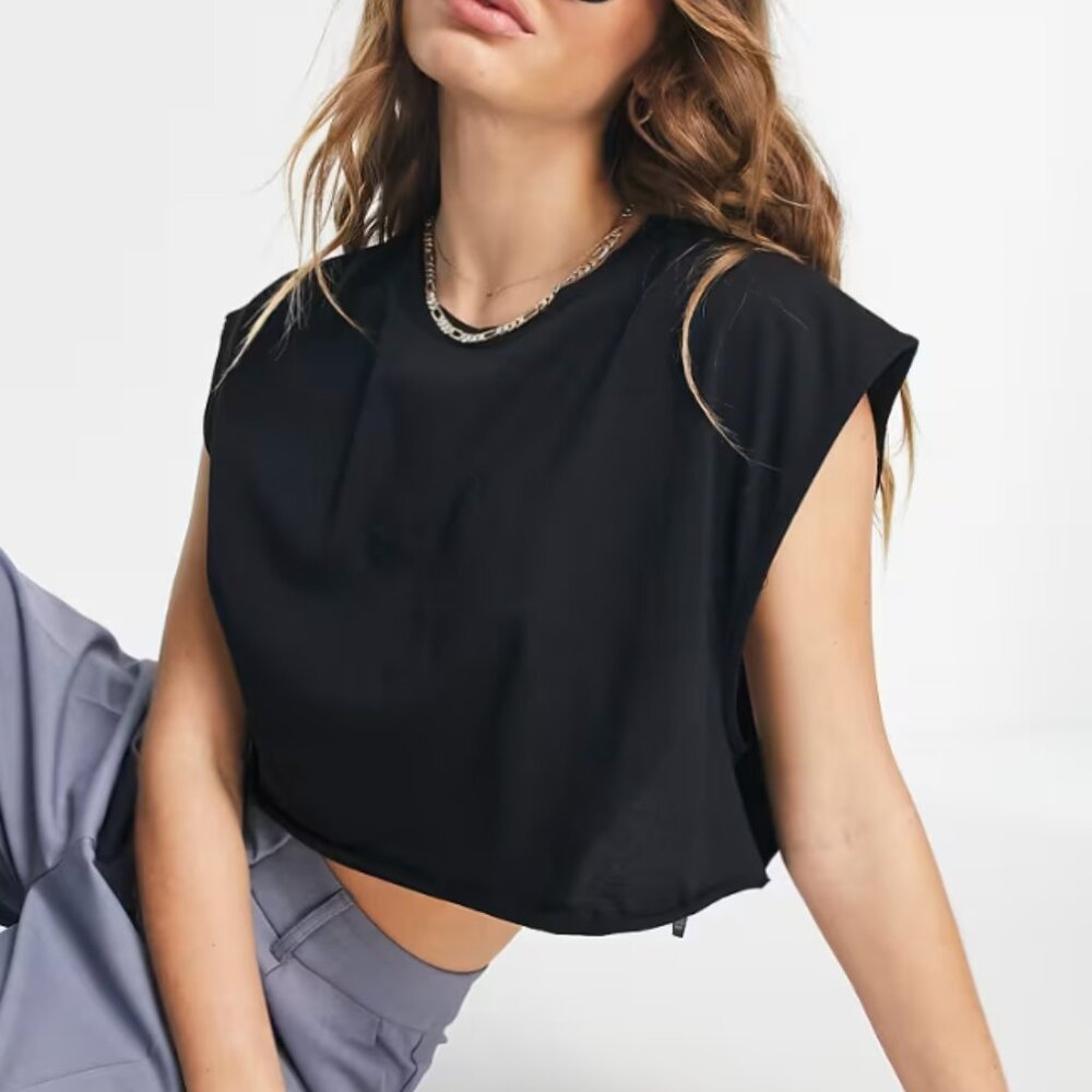 ASOS Wide Boxy Crop Black T with Raw Hem